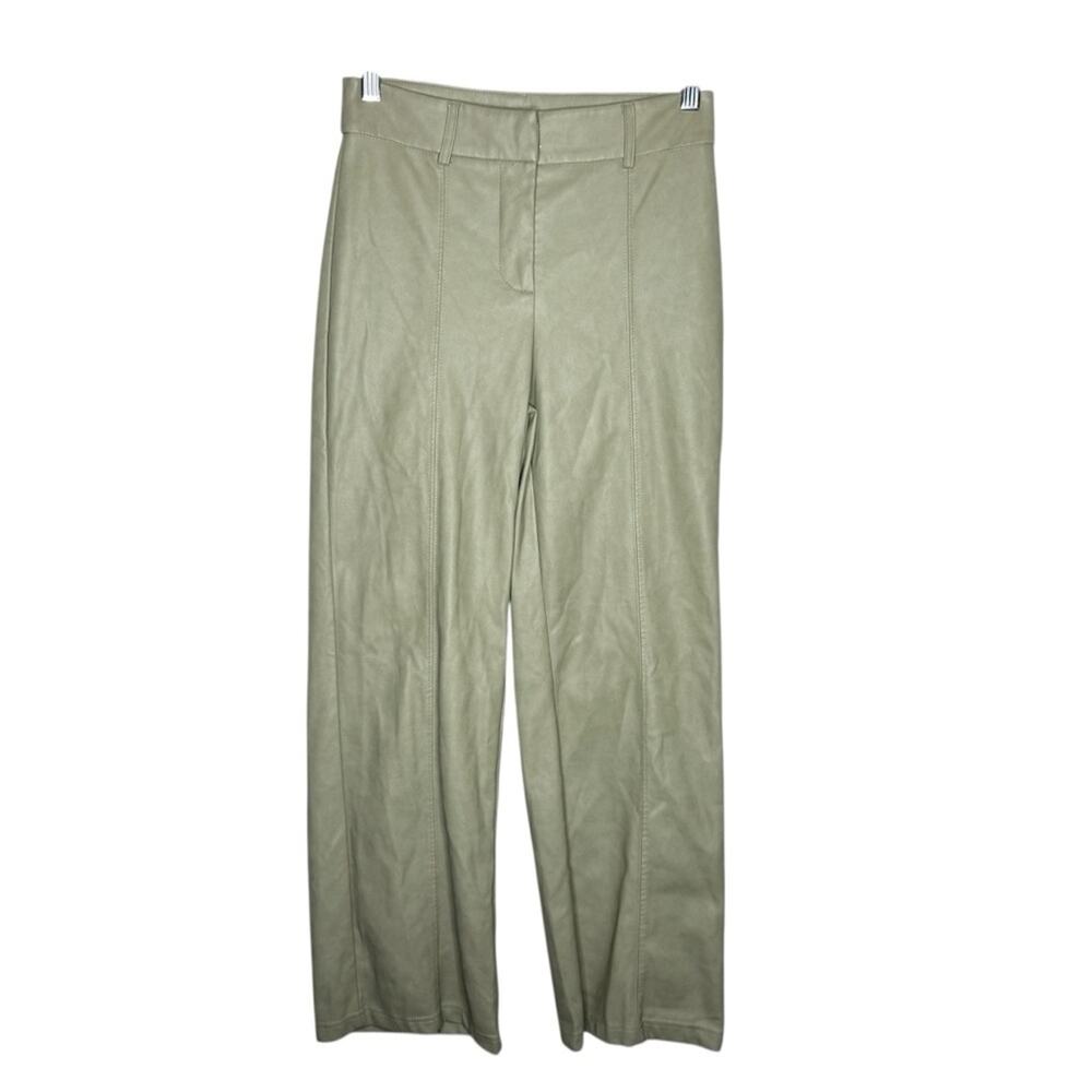 7 FOR ALL MANKIND / sage pisatachio green faux leather wide leg crop pants / XS